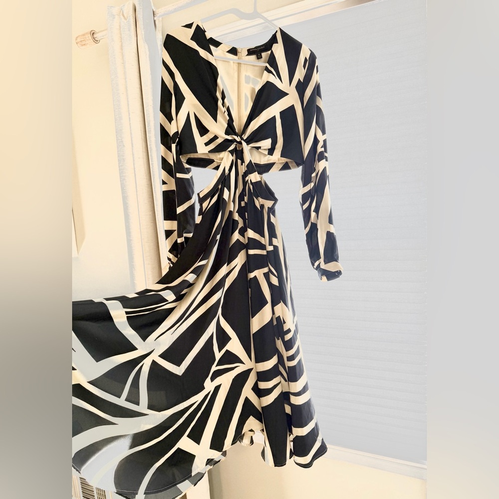 Banana Republic Black and White Long Sleeve Cutout Midi Dress